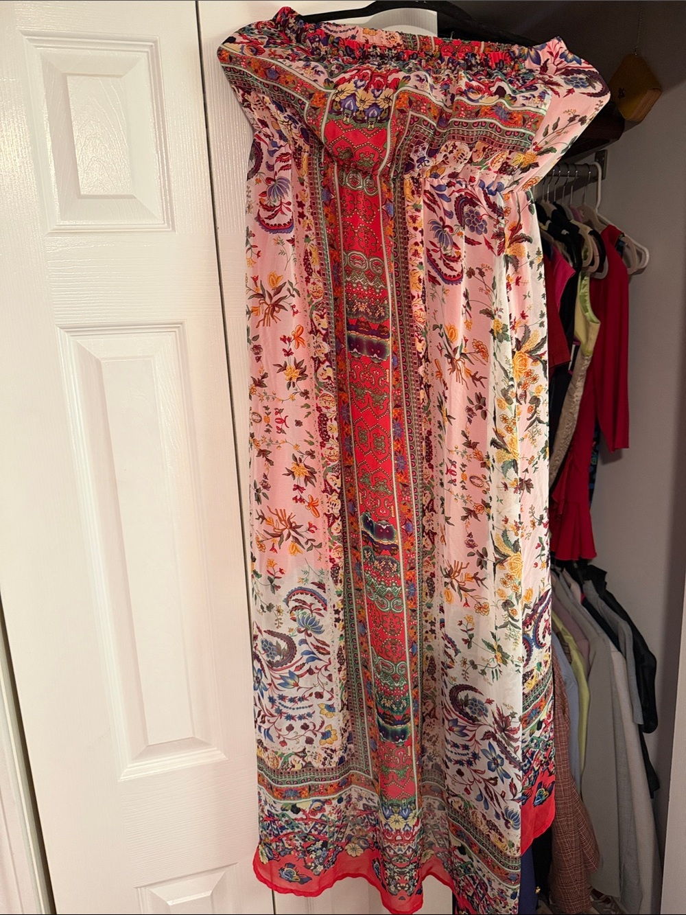 Collective Concepts Pink Strapless Maxi Dress with Red Border